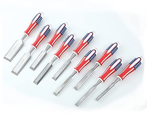 Stechbeitel Set mit 9 PCS Holzmeißel Chrom Vanadium Stahl Holz Meißel Rutschfester Griff mit Strike Cap Holzschnitzmeißel-Set für Holzschnitzerei Zimmerei Trimmen der Kanten
