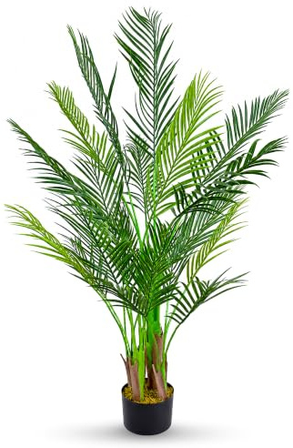 Künstliche Palme groß Kunstpalme Kunstpflanze Palme künstlich wie echt Plastikpflanze Arekapalme 140 cm hoch Balkon Dekoration Deko Decovego