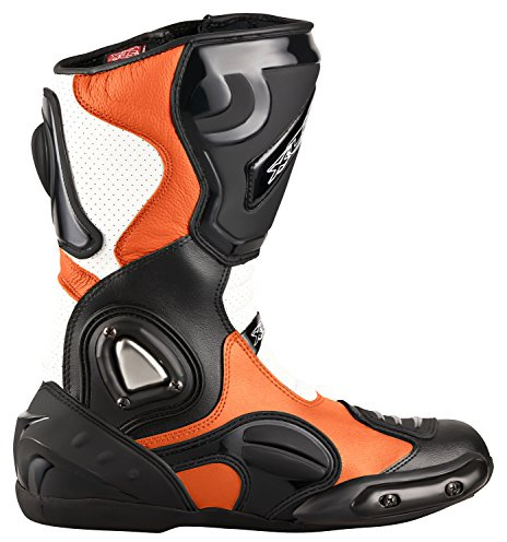 Motorcykelstövlar högkvalitativa XLS Racing Boots Touringstövlar läderstövlar svart vit orange, Svart vit orange, 41 EU