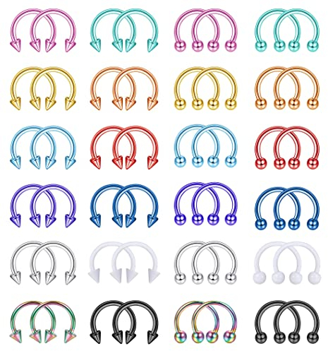 YADOCA 48Pcs 16G Chirurgenstahl Hufeisen Nase Septum Ringe Piercing Schmuck Knorpel Helix Tragus Ohrring Hoop Augenbraue Lip Piercing Ring für Frauen Männer 6mm 8mm 10mm 12mm