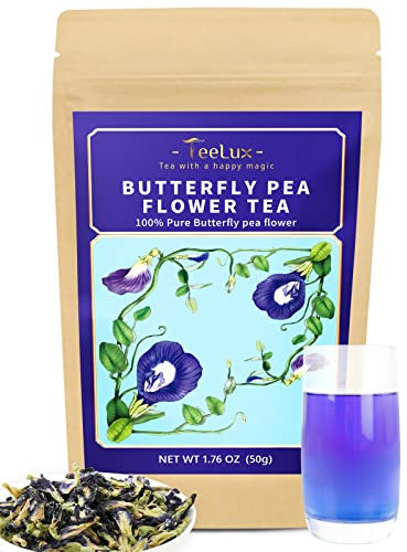 TeeLux Butterfly Pea Flower Tea, Non-GMO, Pure Natural Butterfly Pea Tea, Premium Dried Butterfly Pea Flower for Blue & Purple Drinks and Food Coloring, 1.76 Oz