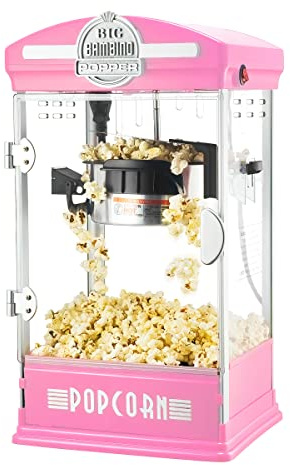 Big Bambino Popcorn Machine - Old-Fashioned Popcorn Maker with 4-Oz Kettle, Measuring Cups, Scoop, and Serving Cups by Great Northern Popcorn (Pink)