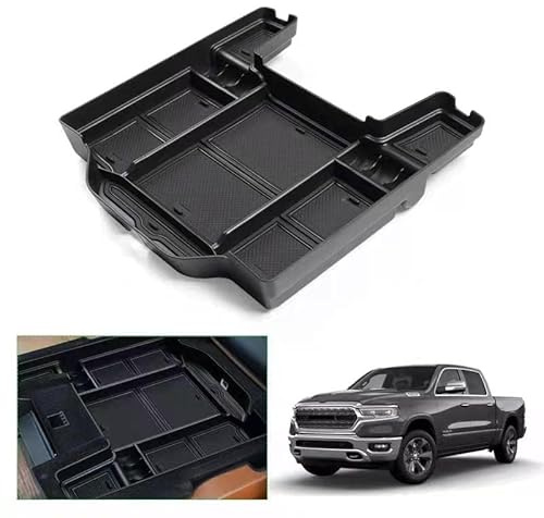 GAFAT Kompatibel mit Dodge RAM 1500 2019-2024 2025 Mittelkonsole Aufbewahrungsbox, RAM 1500 2025 Armlehne Organizer Tray Mittelarmlehne Handschuhfach, RAM 1500 Zubehör (Schwarz)