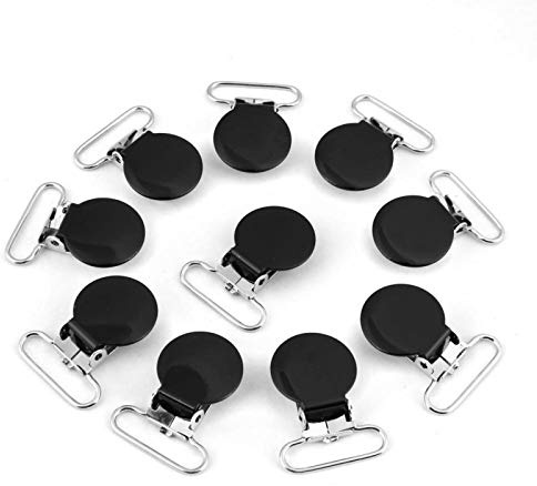 Tyenaza Hosenträger-Clips, 10 Stück, 25 mm, langlebig, runde Hosenträger, Schnullerbandhalter, Clips zum Basteln(Schwarz)