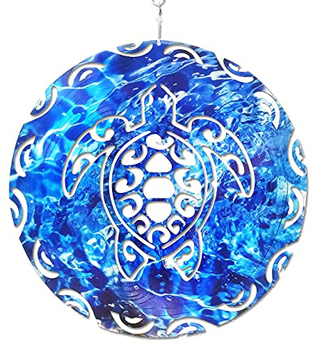 Prefdo - Moulin à vent en métal 3D unique découpé au laser - Sculpture cinétique à suspendre - Cadeau pour extérieur, cour, terrasse, jardin - Tortue tribale