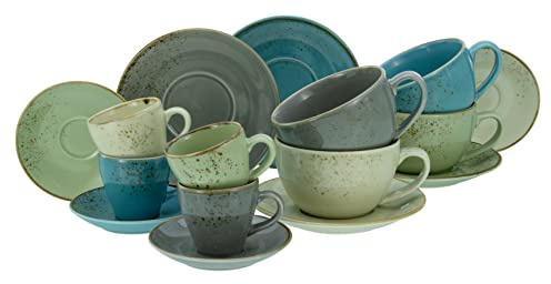 CreaTable, 23414, Serie Nature Collection BUNT Bistrotassen Set, 16-teiliges Geschirrset, Tassen Set aus Steinzeug, spülmaschinen- und mikrowellengeeignet, Qualitätsproduktion