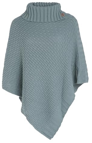 Knit Factory - Nicky Poncho Tricoté - Cape Femme - Poncho Femme - Poncho pour l’Automne et l’Hiver - Poncho en Laine et Acrylique - avec col écharpe - Stone Green - Taille Unique