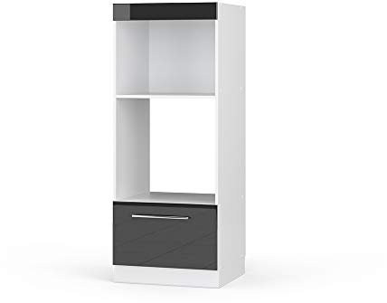 Vicco Mikrowellenschrank Fame-Line, Anthrazit Hochglanz, 60 cm | MDF-Front · Metall-Vollauszüge · Höhenverstellbare Füße · Metallgriffe · ✓ Mikrowellennische