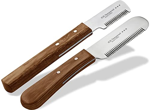 Trimmmesser Set für Hunde und Katzen mit Feiner und Mittlerer Zahnung 2-Teilig Fellpflege Kamm für Hundefell Unterwolle Fellmesser Hundeschere Edelstahl Messer Markenqualität für Langhaar und Kurzhaar