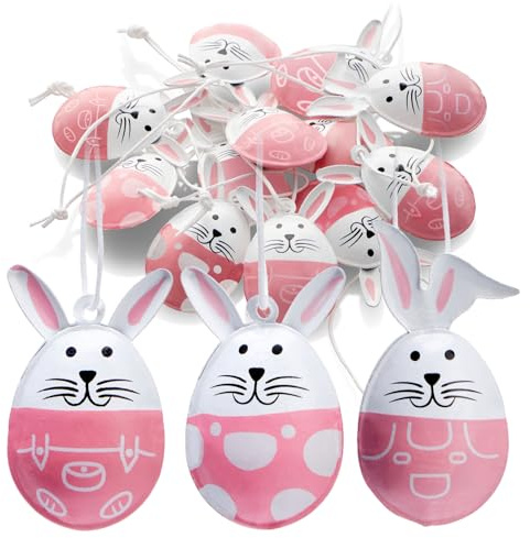 com-four® 12x Dekoaufhänger Ostern, Osterhase in Ei-Form aus robustem | Osterdeko zum Aufhängen an Strauch - Baum - Tür und Fenster - Aufhänger für den Osterstrauß