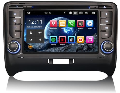 Erisin 8-Cœur 4Go RAM 64Go ROM Android 14 Autoradio Bluetooth GPS Navigateur pour Audi TT MK2 Support Carplay sans Fil Android Auto DSP Dab+ WiFi 4G FM RDS USB DVD CD Player Écran Tactile Canbus