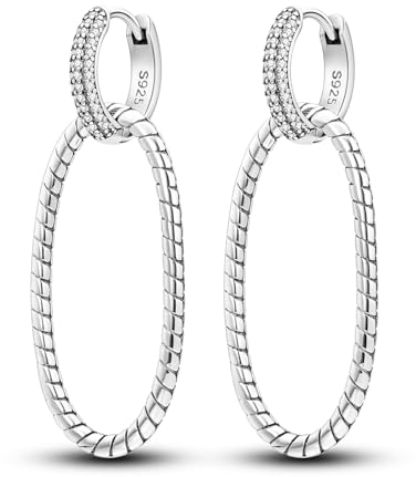 Hapour 925 Sterling Silber Creolen für Damen baumelnde Ohrringe kleine Boho-Ohrringe Seil-Design für empfindliche Ohren doppelte ovale Huggie-Creolen Geschenke für ihren Weihnachtsgeburtstag