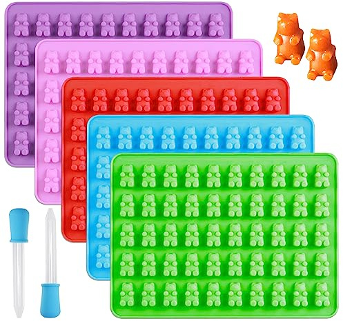 Eolilim 5 Mini Gummy Bear Droppers Set, Silicone Reusable Candy Moulds | Reusable, Easy to Clean, Nonstick, for Gummies, Chocolate, Candy