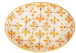 Seifenschale Floral oval aus Steingut mit gelbem Print, mit Löchern für den Wasserablauf, 14 x 9,5 x 2 cm