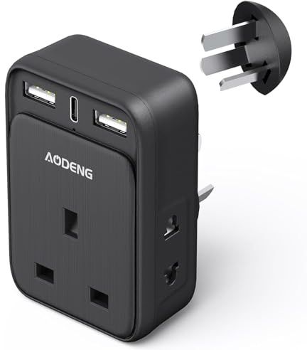 UK to Australia Plug Adapter, AODENG Australian Travel Adapter with 2 USB Ports and 1 30W Type C(5V/3.4A) and 2 Shaver Plug Input for UK to Australian New Zealand Fiji and more (Type I)