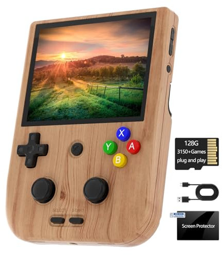 RG405V Handheld Game Console 4’’ IPS Touch Screen Android 12 Unisoc Tiger T618 64-bit Game Player Built-in 5500mAh Battery 128G TF Card with 3154 Games(RG405V Wood)