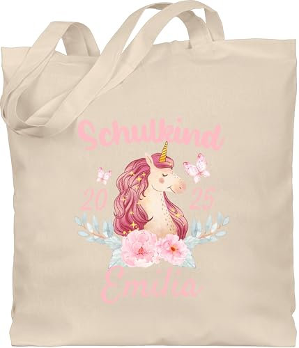 Baumwolltasche - Schulanfang Einschulung Turnbeutel - Schulkind Einhorn 2025 - Unisize - Naturweiß - schultasche erste klasse schulanfänger grundschule taschen tasche schule einschulung-schulkind