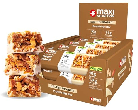 MaxiNutrition Salted Peanut Protein Riegel 12x46g - Riegel aus ganzen Nüssen mit 22% Eiweiß, Müsliriegel, vegetarisch, ohne Zuckerzusatz, ohne künstliche Aromen