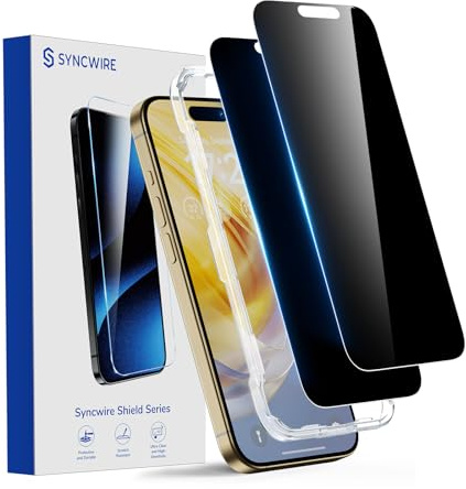 SYNCWIRE Panzer Sichtschutz Glas für iPhone 15 Pro Max 2er-Pack, 9H Härte Blickschutzfolie Privacy Screen, Leichte Montage Blasenfreie Anti Spy Folie
