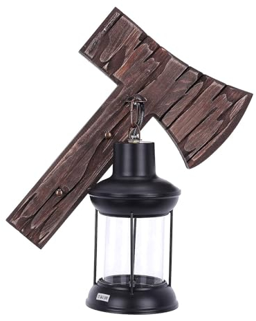 TIBU Wandleuchte aus Holz Vintage Wandlampe Innen Wohnzimmer E27 Axt Retro