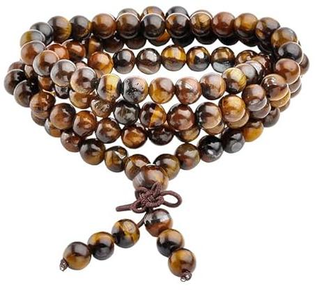 CrystalTears 108 Perlen Mala Kette Tigerauge Buddha Armband 6mm Perlen Wickelarmband Gelb Tigerauge Gebetskette Reiki Heilstein Armschmuck