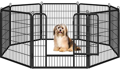 Yaheetech Heavy Duty Dog Pen Indoor/Outdoor, 8 Panels, 80x80 cm W/H, Black | Reinforced Puppy Pen, Multiple Sizes, Flexible Layouts, Simple Setup, Garden, Yard & Camping, for Small to Medium Dogs