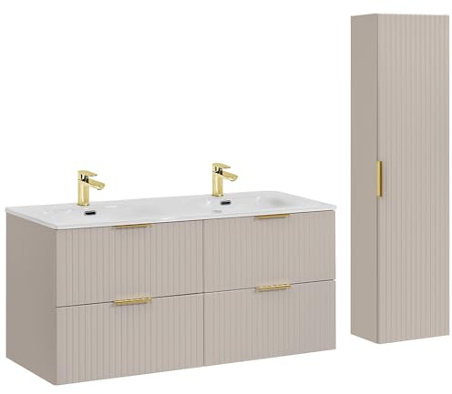 Lomadox Set di mobili da bagno con lavabo da 120 cm, 2 pezzi, in cashmere, con lavabo in ceramica