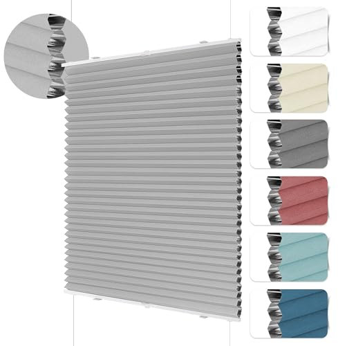 HOMEDEMO Wabenplissee Plissee ohne Bohren Klemmfix Verdunklung Thermo Zweifarbig HellGrau 75 x 110cm(BxH) Faltrollo 100% Blickdicht,Sonnenschutz & Schallschutz Plisseerollo für Fenster & Tür