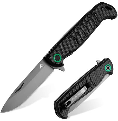 FLISSA Couteau de Poche Multifonction avec Lame en Acier Inoxydable, Manche Ergonomique en G10, Clip de Ceinture, Couteau Pliant Parfait pour Camping, Randonnée et Usage Domestique