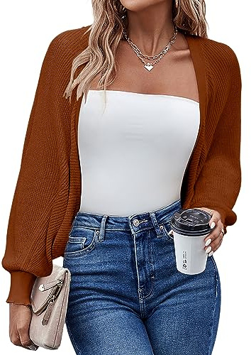Hotouch Bolero, dam, festlig, kort kofta, elegant kofta, öppen front, krymper, långärmad, lätt, jacka, boleros, stickad bolerojacka, axeljacka för klänningar, ledig, enfärgad, S–XXL