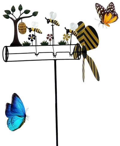 Guindeau d'abeille de jardin - Moulin à gazon en métal | Moulin à vent à petites abeilles, piquet d'art de patio en plein air pour décorations de jardin, pelouse, patio extérieur