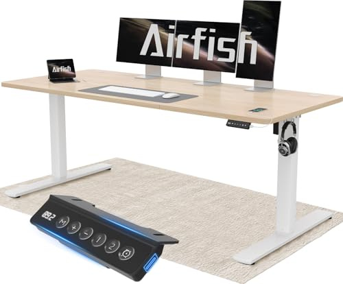 Airfish Höhenverstellbarer Schreibtisch 160x70cm mit USB-Buchse, Schreibtisch Höhenverstellbar Elektrisch mit Memory Funktion, 73-118cm, Beige