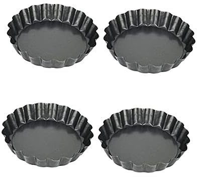 Ciieeo 4pcs Round Tart Tins Loose Base Non-Stick Mini Baking Mold Quiche Pan for Kitchen Baking