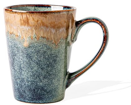 Ceramic Coffee Mug 14 Ounce Large Coffee Cup with Big Handle Microwave Safe Tea Cup for Hot Drinks Retro Glazed Blue Design Perfect for Office Home Café Bar Travel