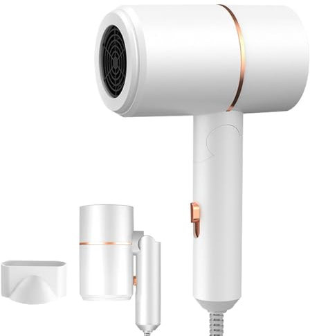 KUWUNG Asciugacapelli Ionico, 800W Phon da Viaggio Pieghevole con Pulsante caldo/freddo Piccolo asciugacapelli professionale ionico con Bocchetta, Per Famiglia, Viaggio, Salone (Bianco)