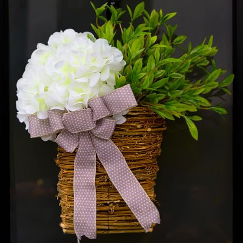 Hydrangea Wreath for Front Door - 18 Spring Summer Artificial Farmhouse Floral Door Decor, Artificial Rattan Hanging Basket,Rustic Country Wreath for Home, Porch, Entryway