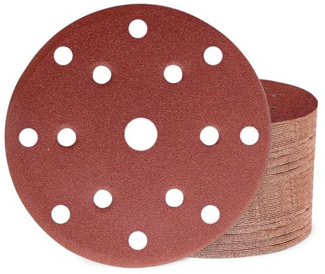 Huopueit 50 Piezas Discos de Lija 150 mm 15 Agujeros Papel Abrasivo Autoadhesivos Grano 150 para Lijadora Excéntrica y Lijadora Orbital