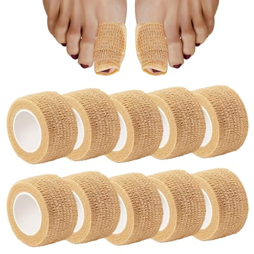 10Pcs Toe Bandage for Big Toe,2.5cm Wide x 2m Long Toe Guards for Feet Sleeve,Cohesive Toe Plasters,Toes Cushions for Pain Relief,Bandage Tape for Protect Toe Finger and Wrist(Skin Color)