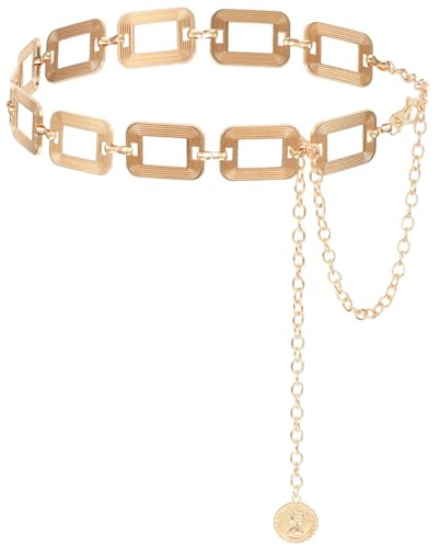 Gold Chain Belts for Women Ladies, Women Chunky Waist Chains Belt Gold Plated Metal Belly Link Belts Chain Jewelry for Dresses