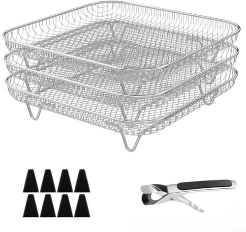 Grille de friteuse à air comprimé en acier inoxydable de 20,3 cm à 3 niveaux avec pinces résistantes à la chaleur pour déshydratation de cuisine et grillades