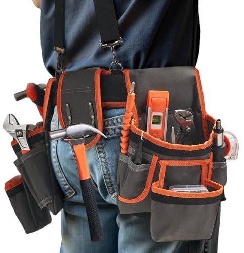 Werkzeuggürtel für Schreiner, Arbeitsschürze, verstellbare Arbeitstaschen | mit Trägern und 19 Taschen für Bau, Wartung im Freien, Heimwerken, Elektroinstallationen