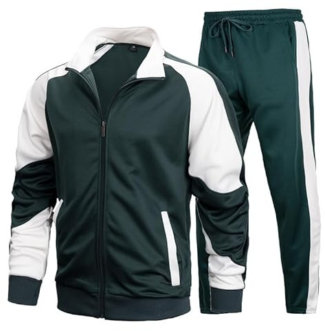 AOTORR Mens Tracksuit Set Full Zip Jacket Sweatshirt Suit Jogging Tops Bottoms with Pockets Green M