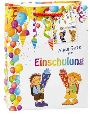 K3T Geschenktüten EINSCHULUNG, 6er Packung, Größe: Mittel (HxBxT 23 x 18 x 10 cm), Art.Nr. 82017-6