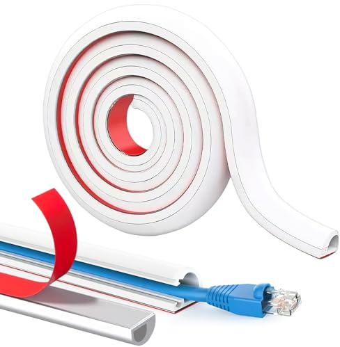 Mini White Conduit Trunking, 2M Single TV Cables, Trunking Electric Cables, Flexible PVC Wire Cable Protector for Walls Floors, 15 * 11mm D-Shape Self-Adhesive Cable Cover