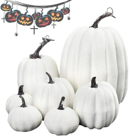 Xijobido Calabazas Artificiales - Calabazas De Espuma De Tamaños Variados para Halloween Y Acción De Gracias,7 Piezas Centro De Mesa para Fiestas Decoración De Mesa para Exhibición En Halloween Y
