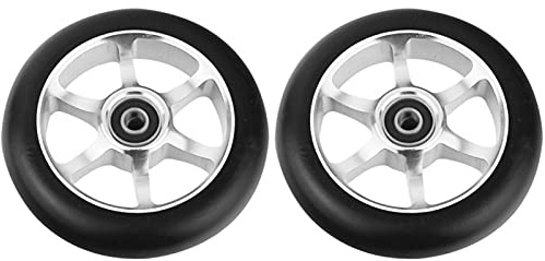 Stunt Scooter Reifen Ersatzteile 2 teile/satz 110mm Ersatz Push Kick Stunt Roller Mobilitätsräder mit Trager Aluminiumlegierung Verschleißfeste PU-Roller(Silver 6X)