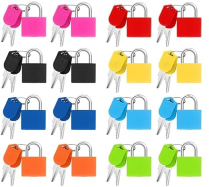 Anlising 16 st färgglada hänglås med nyckel, mini bagagelås, små bagagelås, minilås med nyckellås, för ryggsäckar, skåp, bagage, arkivskåp (8 färger)