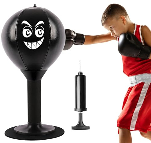 Punchingball Tisch, Büro Punchingball, Mini boxsack mit Saugnapf und Luftpumpe, Funpunch Rage Bag, Punching Ball Set, Tisch Boxsack, Mini-Boxball, Desktop-Boxsack für Chef, Kollegen, Freunde