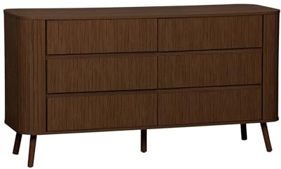 sweeek - Commode 6 tiroirs. décor strié noyer. L 150 x P 45 H 80cm