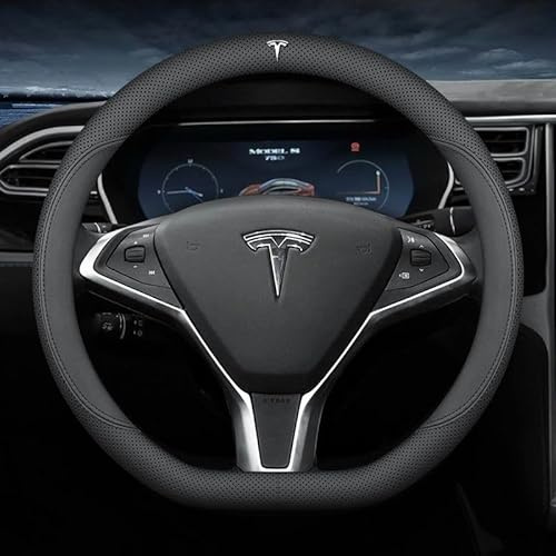 Woniyal Car Steering Wheel Cover for Tesla Model 3 Model Y Model S Model X, Leather Steering Wheel Cover Protector Anti-slip Breathable Protector Stylish Car Accessory,A-D-shape